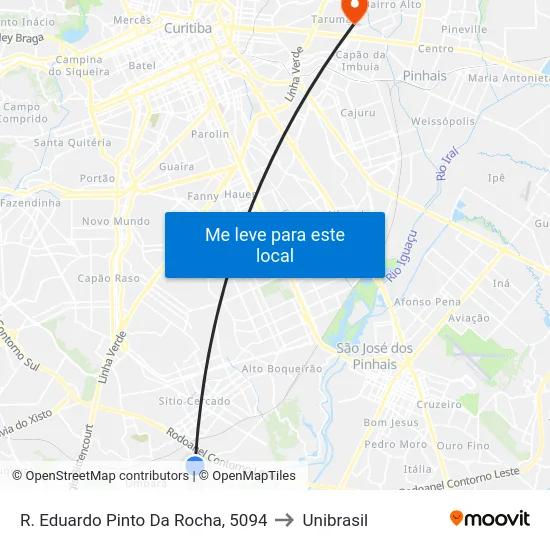 R. Eduardo Pinto Da Rocha, 5094 to Unibrasil map