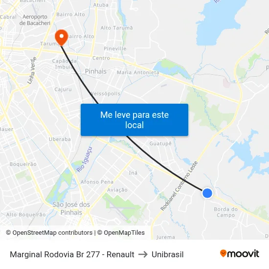 Marginal Rodovia Br 277 - Renault to Unibrasil map