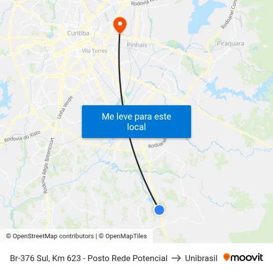 Br-376 Sul, Km 623 - Posto Rede Potencial to Unibrasil map