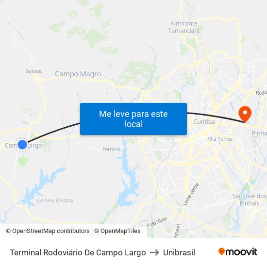 Terminal Rodoviário De Campo Largo to Unibrasil map