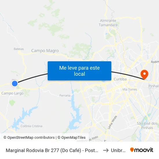 Marginal Rodovia Br 277 (Do Café) - Posto Quinta to Unibrasil map
