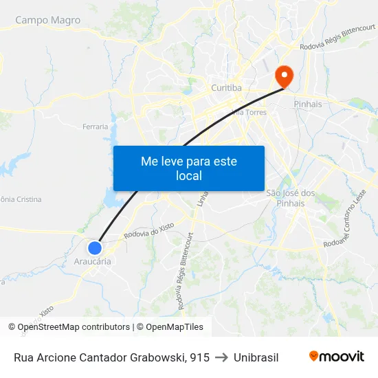 Rua Arcione Cantador Grabowski, 915 to Unibrasil map