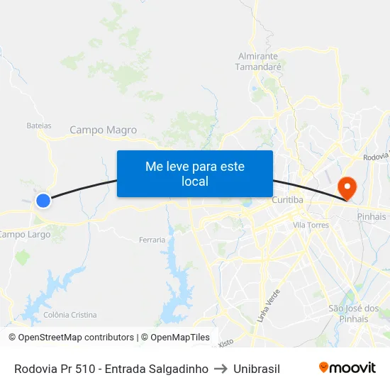 Rodovia Pr 510 - Entrada Salgadinho to Unibrasil map