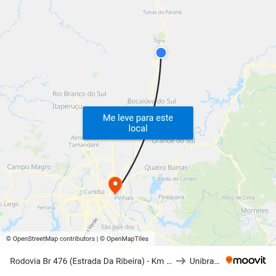 Rodovia Br 476 (Estrada Da Ribeira) - Km 71 to Unibrasil map