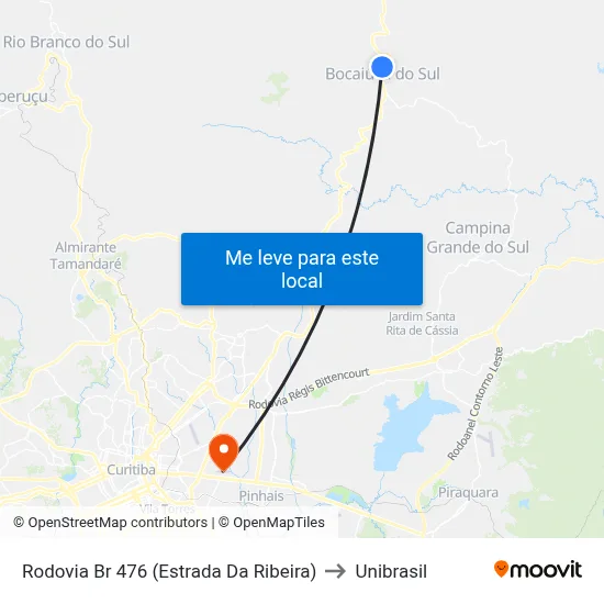 Rodovia Br 476 (Estrada Da Ribeira) to Unibrasil map