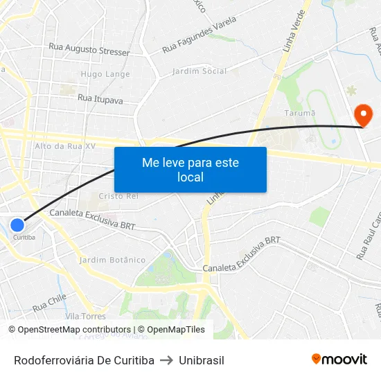 Rodoferroviária De Curitiba to Unibrasil map