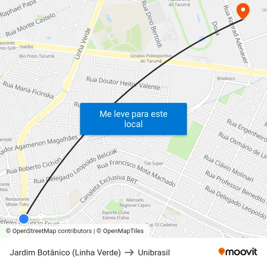 Jardim Botânico (Linha Verde) to Unibrasil map