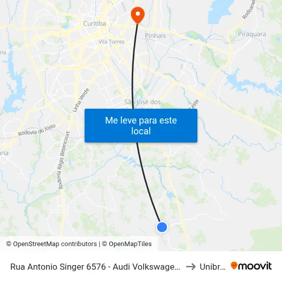 Rua Antonio Singer 6576 - Audi Volkswagen (Portaria 1) to Unibrasil map