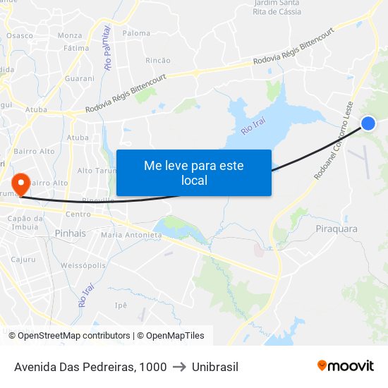 Avenida Das Pedreiras, 1000 to Unibrasil map