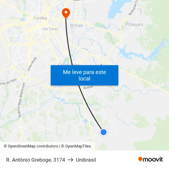R. Antônio Greboge, 3174 to Unibrasil map