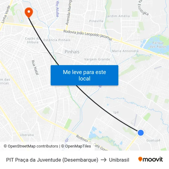 PIT Praça da Juventude (Desembarque) to Unibrasil map
