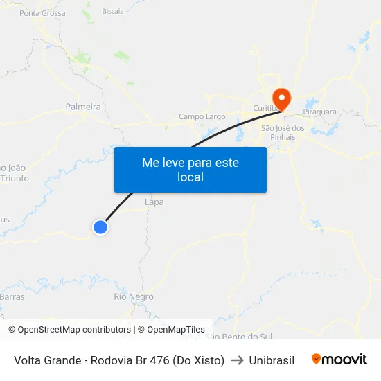 Volta Grande - Rodovia Br 476 (Do Xisto) to Unibrasil map