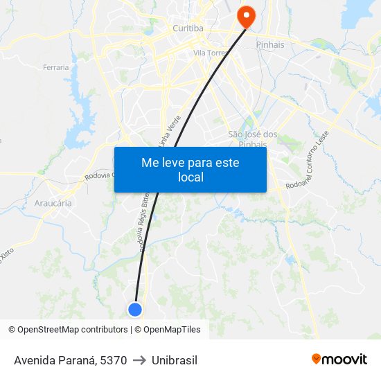 Avenida Paraná, 5370 to Unibrasil map