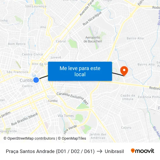 Praça Santos Andrade (D01 / D02 / D61) to Unibrasil map