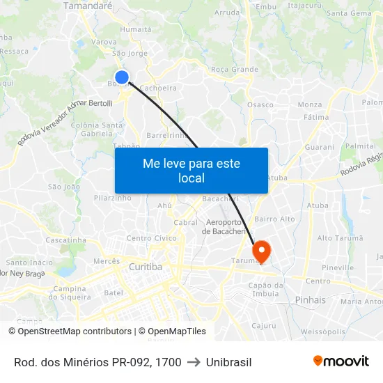 Rod. dos Minérios PR-092, 1700 to Unibrasil map