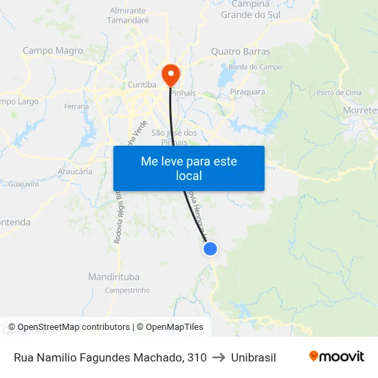 Rua Namilio Fagundes Machado, 310 to Unibrasil map