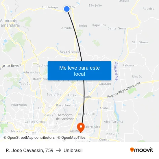 R. José Cavassin, 759 to Unibrasil map