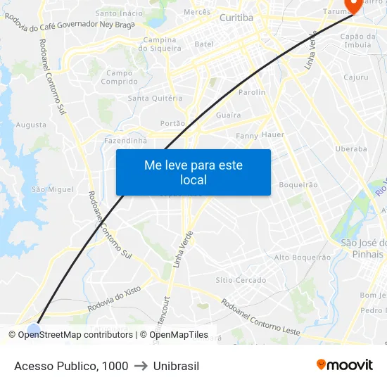 Acesso Publico, 1000 to Unibrasil map