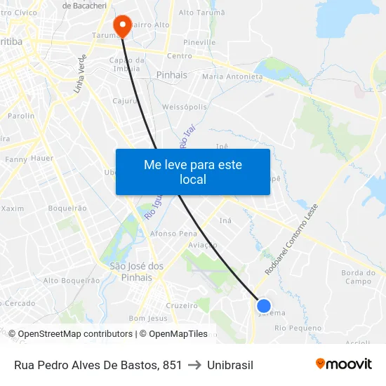 Rua Pedro Alves De Bastos, 851 to Unibrasil map