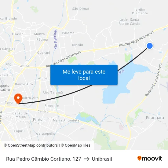 Rua Pedro Câmbio Cortiano, 127 to Unibrasil map