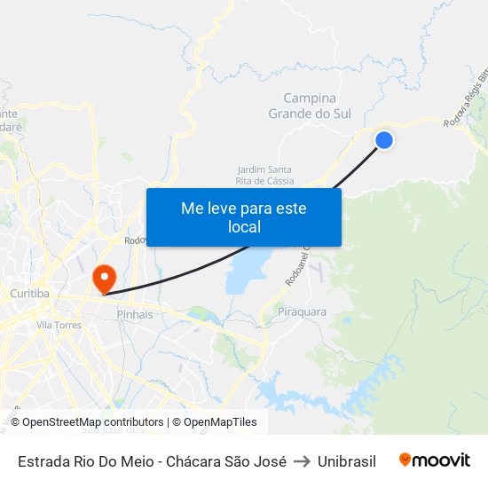 Estrada Rio Do Meio - Chácara São José to Unibrasil map
