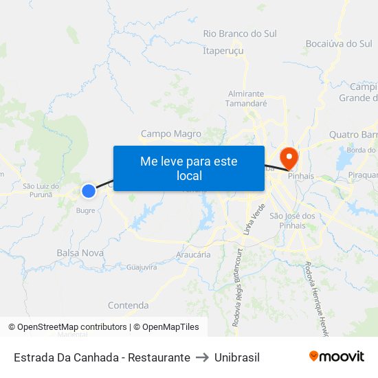 Estrada Da Canhada - Restaurante to Unibrasil map