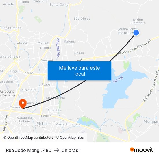 Rua João Mangi, 480 to Unibrasil map