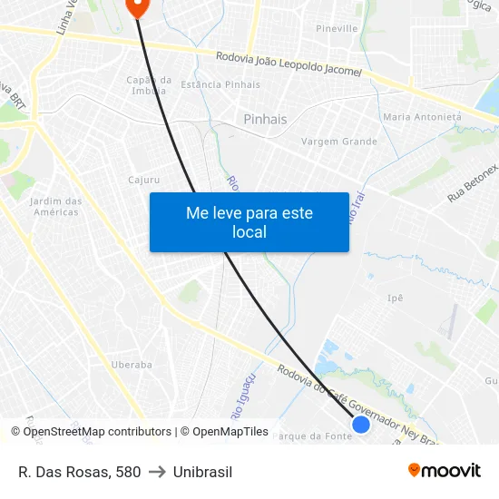 R. Das Rosas, 580 to Unibrasil map