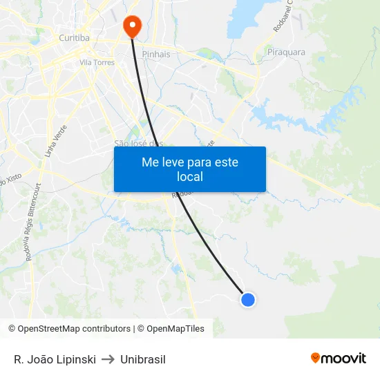 R. João Lipinski, 10320 (Costelão da Malhada) to Unibrasil map