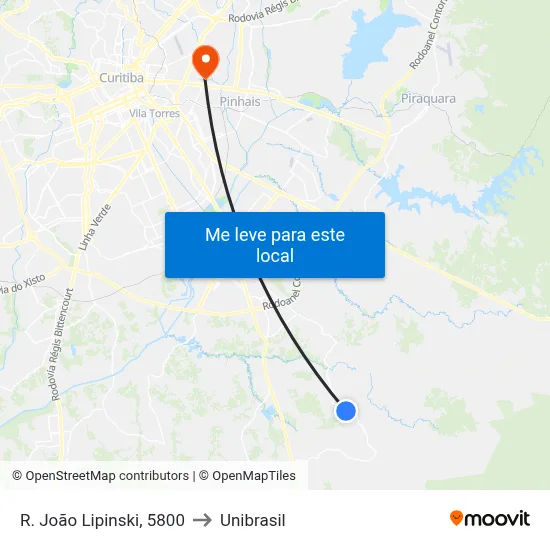 R. João Lipinski, 5800 to Unibrasil map