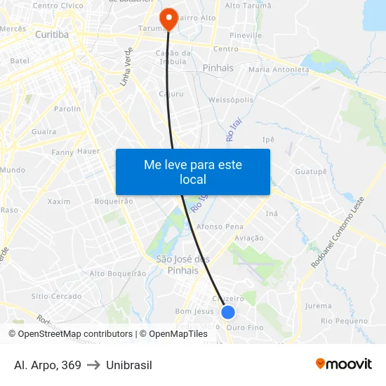 Al. Arpo, 369 to Unibrasil map