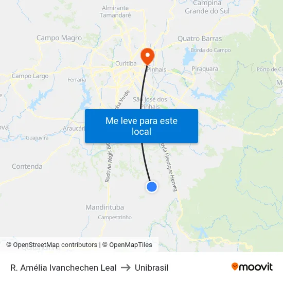 R. Amélia Ivanchechen Leal to Unibrasil map