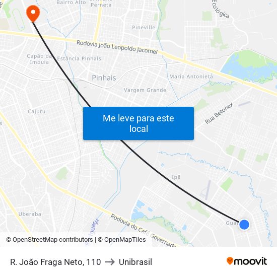 R. João Fraga Neto, 110 to Unibrasil map