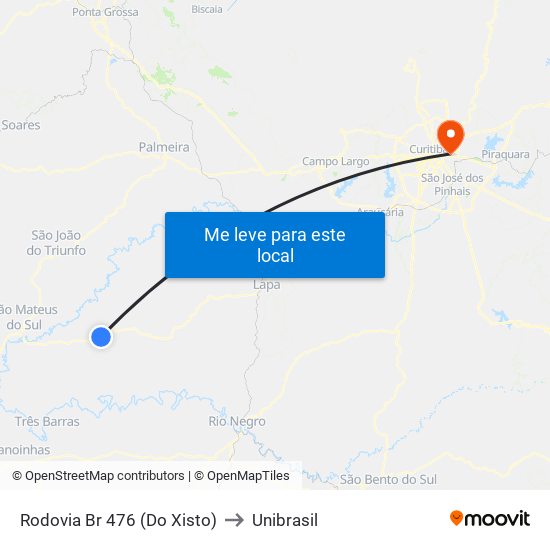 Rodovia Br 476 (Do Xisto) to Unibrasil map