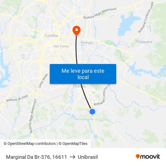 Marginal Da Br-376, 16611 to Unibrasil map