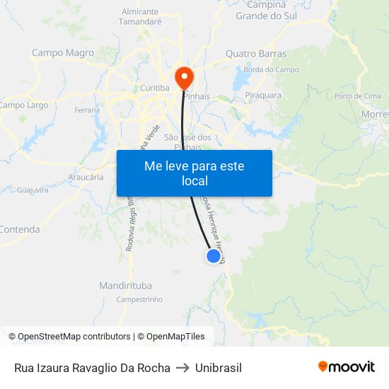 Rua Izaura Ravaglio Da Rocha to Unibrasil map