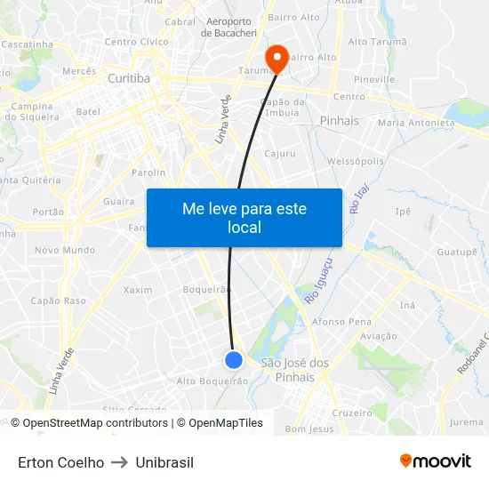 Erton Coelho to Unibrasil map
