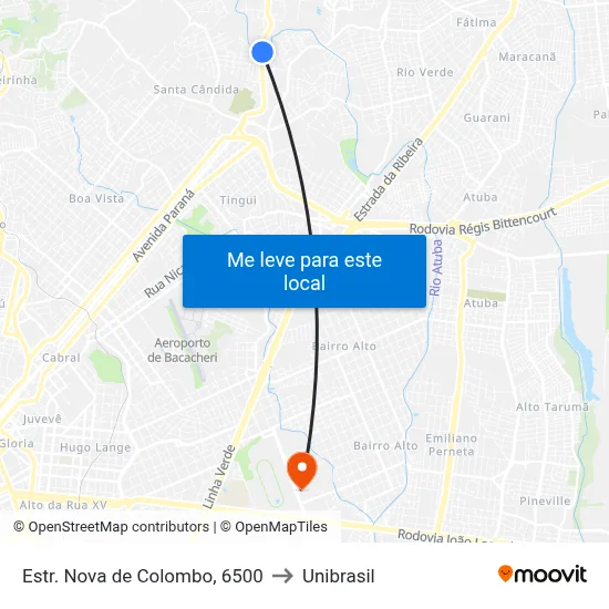 Estr. Nova de Colombo, 6500 to Unibrasil map