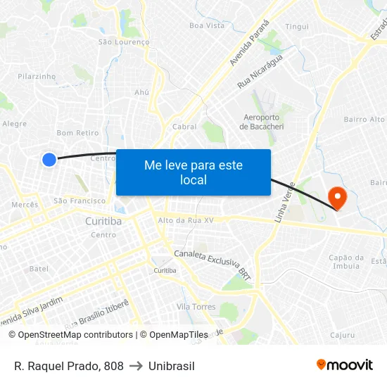 R. Raquel Prado, 808 to Unibrasil map