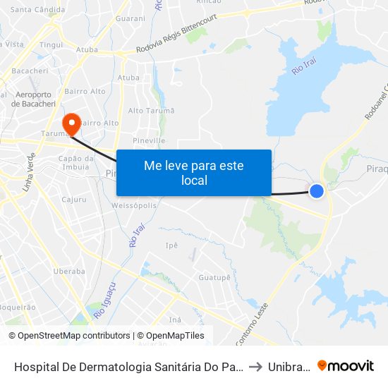 Hospital De Dermatologia Sanitária Do Paraná to Unibrasil map