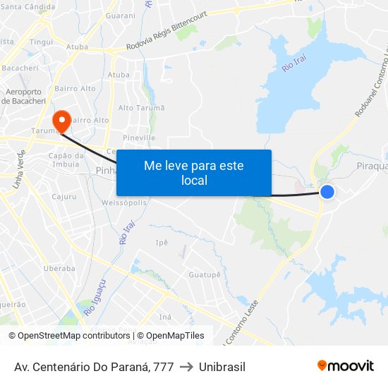Av. Centenário Do Paraná, 777 to Unibrasil map