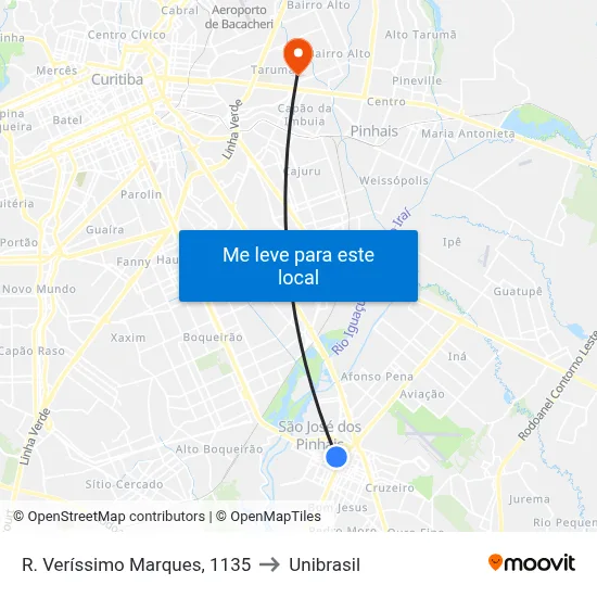 R. Veríssimo Marques, 1135 to Unibrasil map