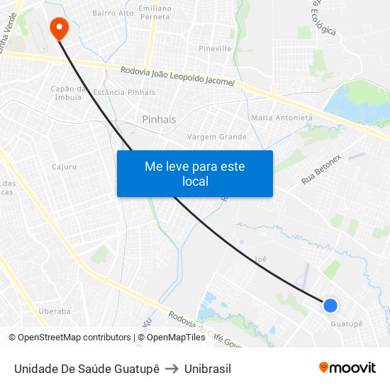 Unidade De Saúde Guatupê to Unibrasil map