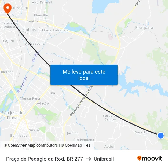 Praça de Pedágio da Rod. BR 277 to Unibrasil map