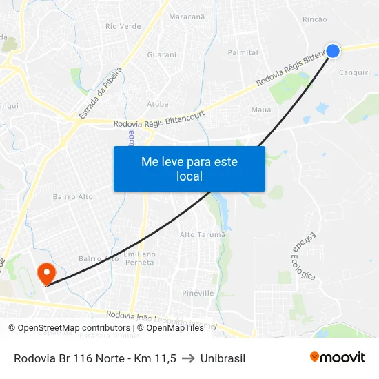 Rodovia Br 116 Norte - Km 11,5 to Unibrasil map
