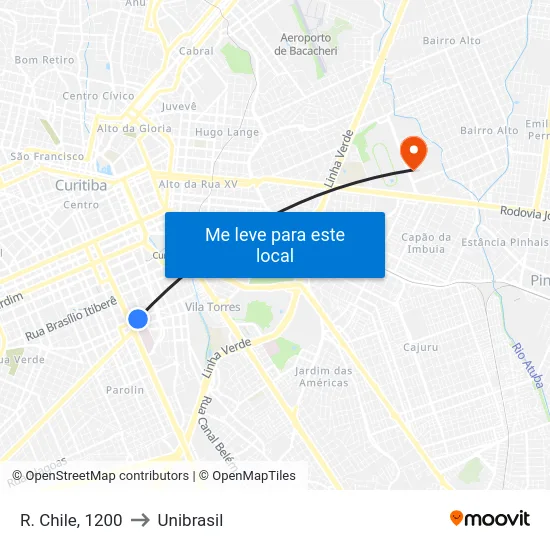 R. Chile, 1200 to Unibrasil map
