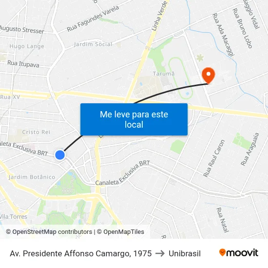 Av. Presidente Affonso Camargo, 1975 to Unibrasil map
