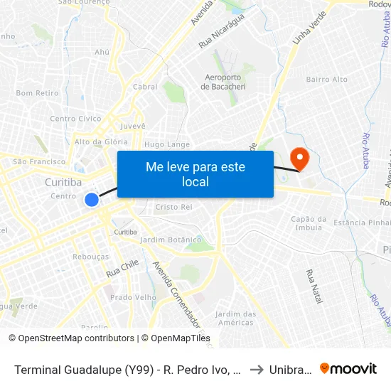 Terminal Guadalupe (Y99) - R. Pedro Ivo, 971 to Unibrasil map