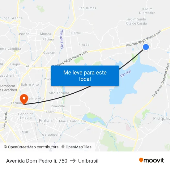 Avenida Dom Pedro Ii, 750 to Unibrasil map