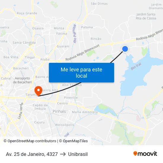 Av. 25 de Janeiro, 4327 to Unibrasil map